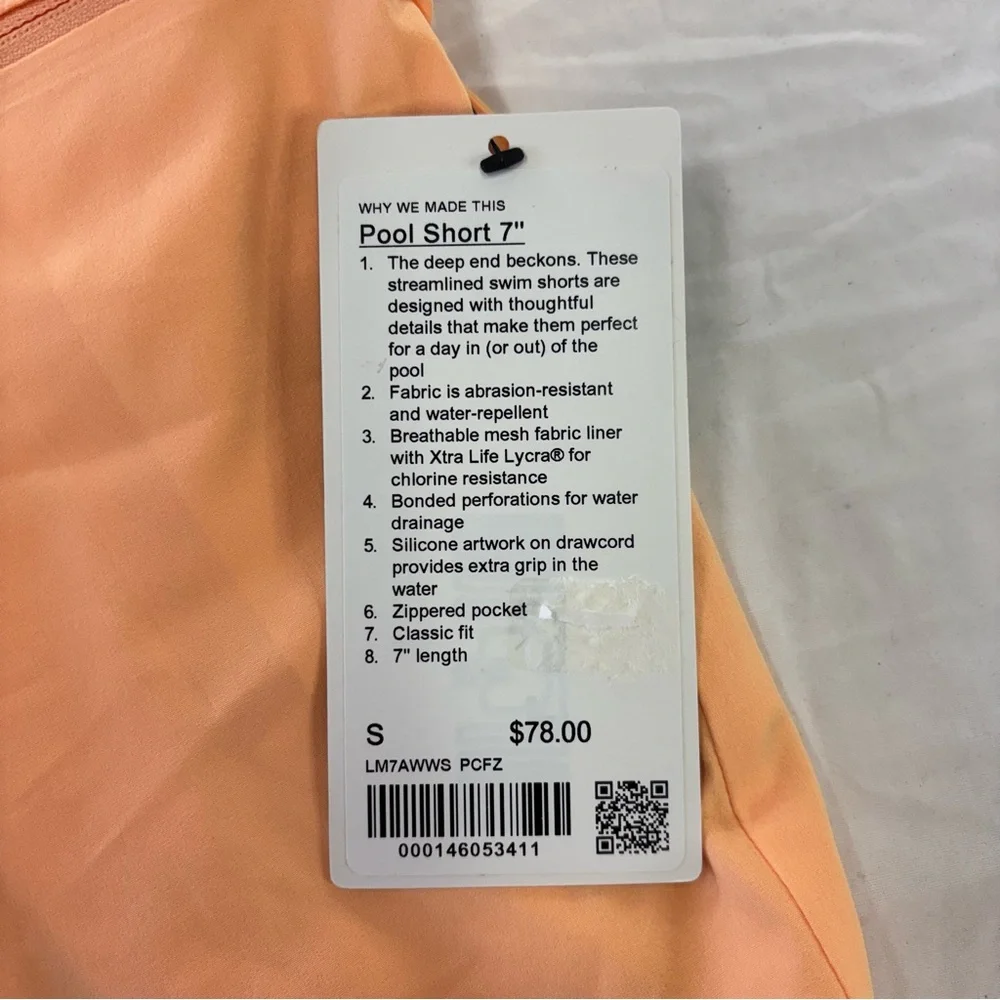 Lululemon Pool Short 7” Swimming Trunks PCFZ Peach Fuzz Orange Men’s Size Small